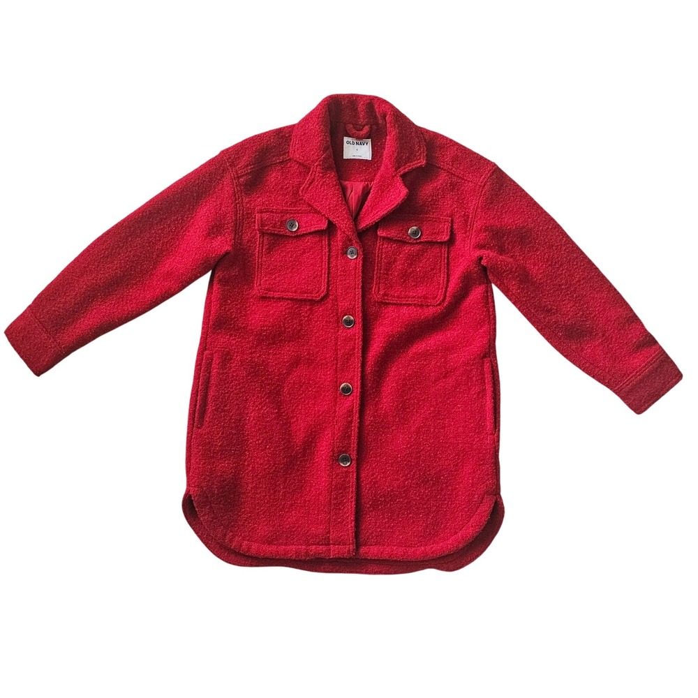 Red Textured Shacket Shirt Jacket Women‎ Sz S Pockets Collared Button Front